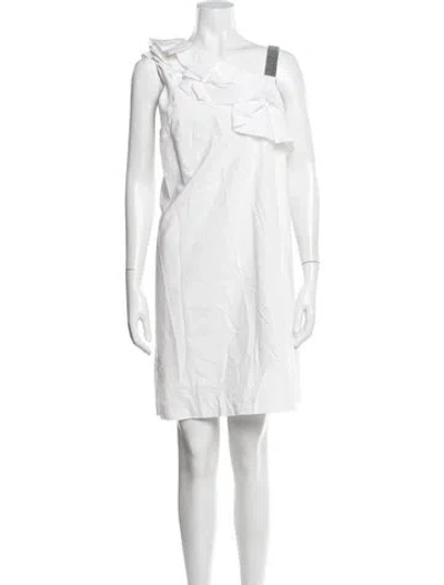 Pre-owned Brunello Cucinelli One-shoulder Mini Dress In White