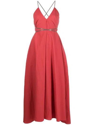 Brunello Cucinelli Maxi Criss-cross Back Flared Dress In Pink