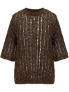 Brunello Cucinelli Rustic Duzzling Net Jersey Sweater In Brown