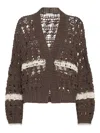 Brunello Cucinelli Stripe Cotton-jute Open Knit V-neck Cardigan