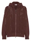 Brunello Cucinelli Ribbed Openwork Cardigan In Brown