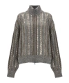 Brunello Cucinelli Sequin Openwork Sweater In Gray