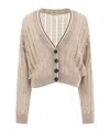Brunello Cucinelli Cropped Metallic Knitwear V Neck In Nude