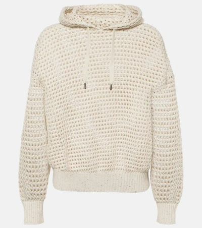 Brunello Cucinelli Open-knit Cotton-blend Hoodie In Avena
