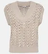 Brunello Cucinelli Open-knit Cotton-blend Sweater Vest In Beige