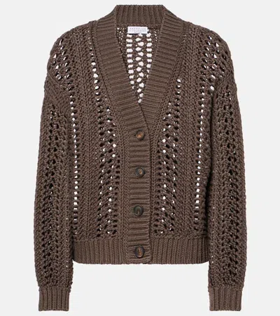 Brunello Cucinelli Women Cardigan In Perforated Knit In Multicolor