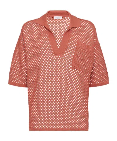 Brunello Cucinelli Open-knit Cotton Top In Red