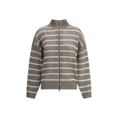 BRUNELLO CUCINELLI OPEN KNIT DESIGN CARDIGAN WITH SEQUINS