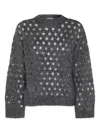 Brunello Cucinelli Open-knit Grey Sweater With Metallic Threads In Gray