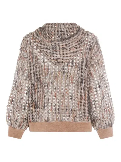 Brunello Cucinelli Open-knit Hoodie In Brown