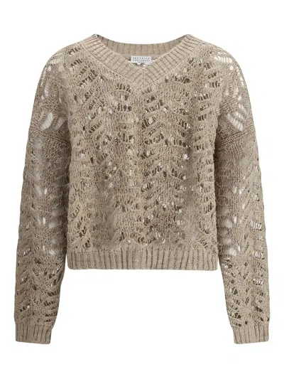 Brunello Cucinelli Linen Sweater In Beige
