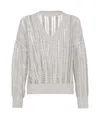 Brunello Cucinelli Grey V Neckl Cardigan With Micro Sequins In White