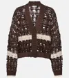 Brunello Cucinelli Stripe Cotton-jute Open Knit V-neck Cardigan