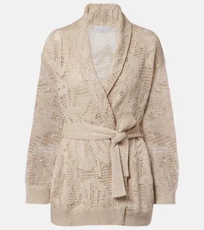 Brunello Cucinelli Open-knit Linen And Cotton Wrap Cardigan In Brown