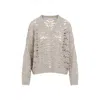 Brunello Cucinelli Lace Effect Knit Beige Linen Pullover In Gray