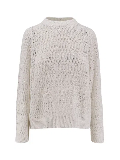 Brunello Cucinelli Open Knit Linen Sweater In Beige