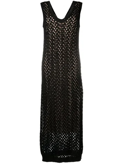 Brunello Cucinelli Crochet Sequin-embellished Maxi Dress In Black