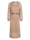 Brunello Cucinelli Hazelnut Color Midi Dress With Waist Belt