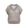 Brunello Cucinelli Openwork Knit Design Vest With Sequins In Neutral
