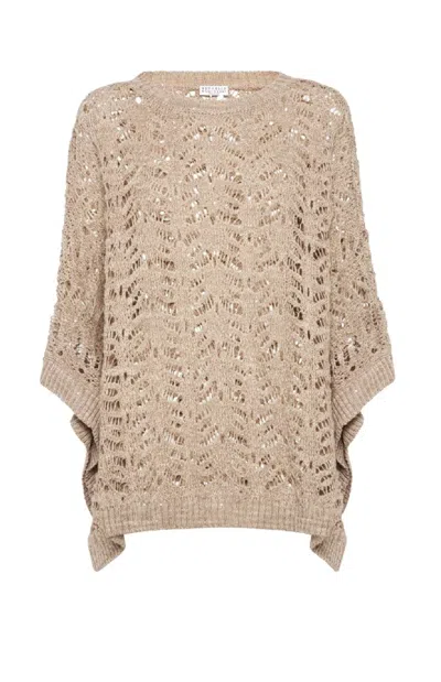 BRUNELLO CUCINELLI BRUNELLO CUCINELLI OPEN-KNIT RELAXED TOP WITH WIDE SLEEVES