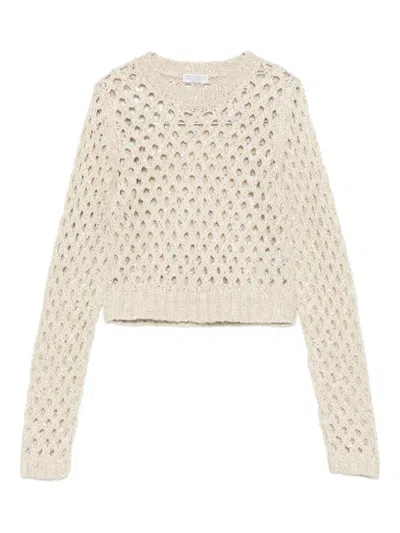 Brunello Cucinelli Open-knit Sequin Embellishment Sweater In Neutral