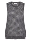 Brunello Cucinelli Open-knit Sequin Top In Gray