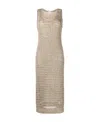 Brunello Cucinelli Open-knit Shift Midi Dress In Brown