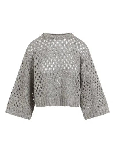 Brunello Cucinelli Open-knit Short-sleeve Sweater