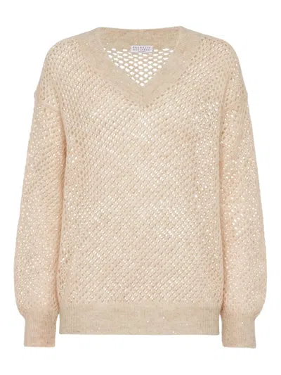 Brunello Cucinelli Open-knit Sweater In Neutral