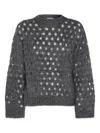 Brunello Cucinelli Open-knit Grey Sweater With Metallic Threads In Black