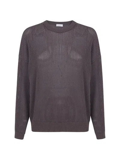 Brunello Cucinelli Open-knit Sweater In Blue
