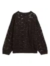 Brunello Cucinelli Brown Perforated Sweater With Micro Sequins In Brown