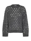 Brunello Cucinelli Open-knit Grey Sweater With Metallic Threads In Gray