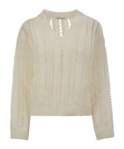 Brunello Cucinelli Open-knit Sweater In Nude