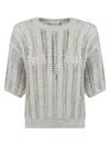 Brunello Cucinelli Open Knit Sweater With Sequined Stripes