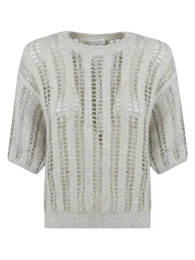 Brunello Cucinelli Open Knit Sweater With Sequined Stripes