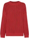 Brunello Cucinelli Ribbed Openwork Sweater In Red