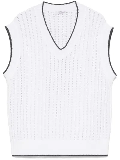 Brunello Cucinelli Open-knit Top In White