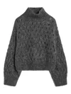 Brunello Cucinelli Grey Openwork Turtleneck Sweater In Gray