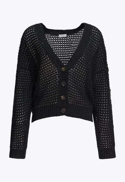 BRUNELLO CUCINELLI OPEN KNIT V-NECK CARDIGAN
