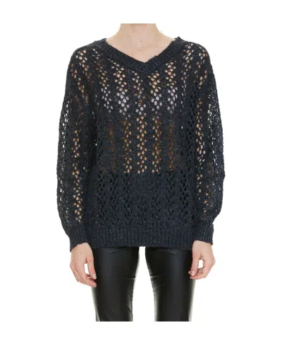 Brunello Cucinelli Open-knit V-neck Jumper In Blue