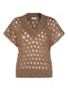 Brunello Cucinelli Crewneck Knitwear Sequin Embellishments In Brown