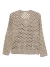 Brunello Cucinelli Open-knit V-necked Sweater In Neutral