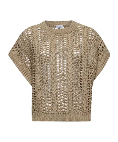 Brunello Cucinelli Open-knit Vest In Nude