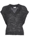 Brunello Cucinelli Sequin-embellished Open-knit Vest In Blue