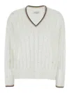 Brunello Cucinelli Open-knit Sweater With Vertical Stripes In White