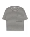 Brunello Cucinelli Striped Jersey Shiny Pocket Detail Crop T-shirt In Black