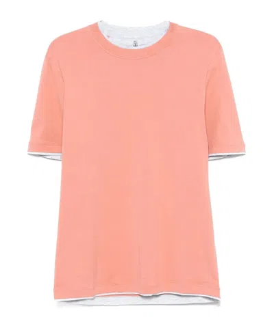 Brunello Cucinelli Open-necked Black Shirt In Pink