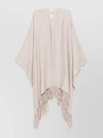 Brunello Cucinelli Open Poncho Fringed Hem Large Design In Neutral