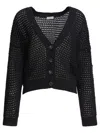 Brunello Cucinelli Open-weave Black Knitwear Cardigan With V-neckline In Black